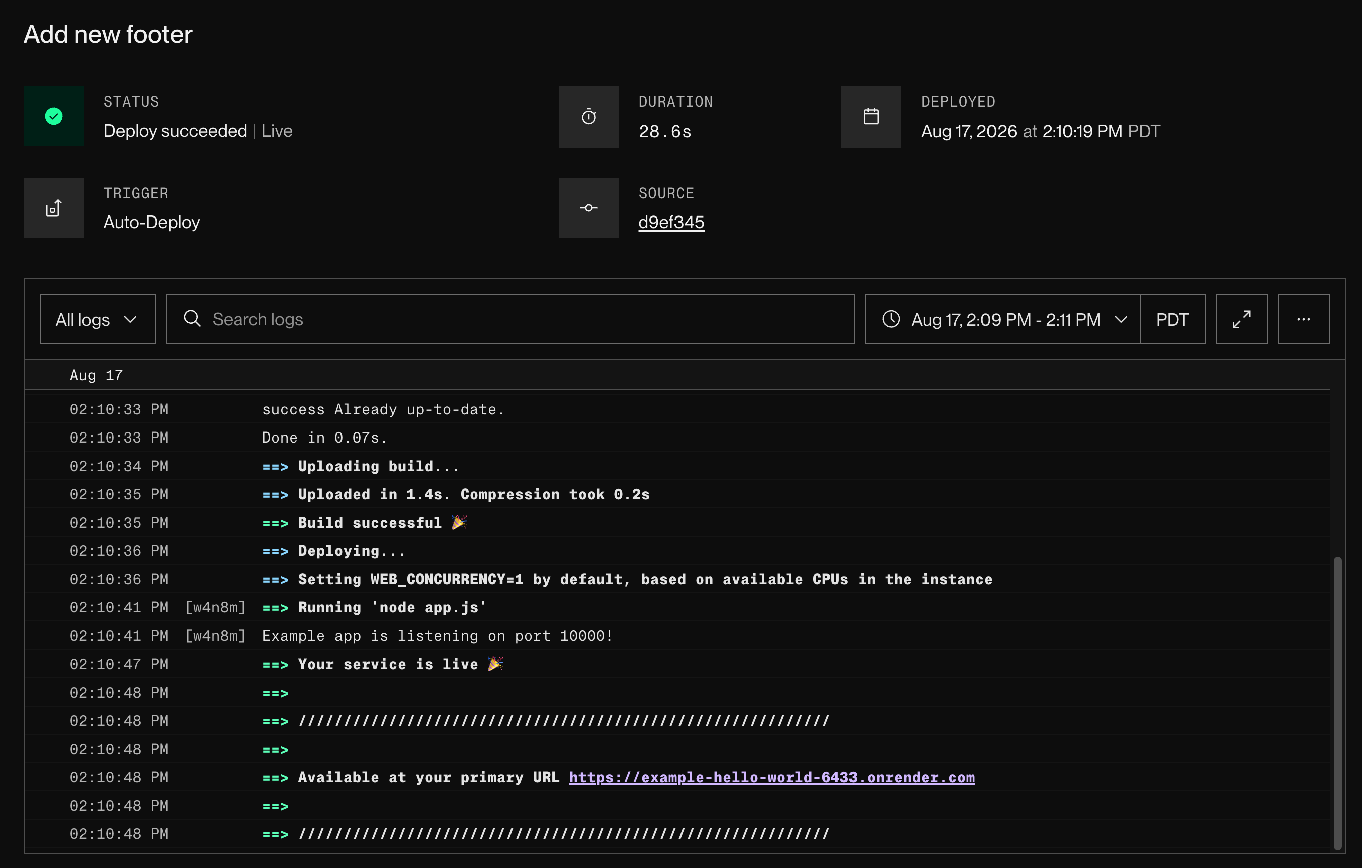 Viewing logs for a single deploy
