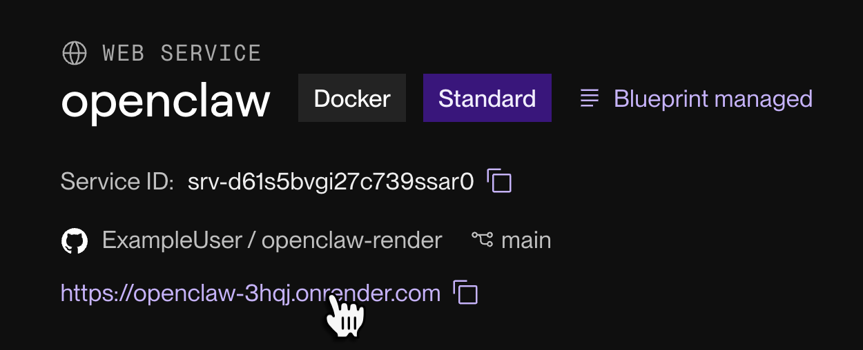 Web service URL in the Render Dashboard