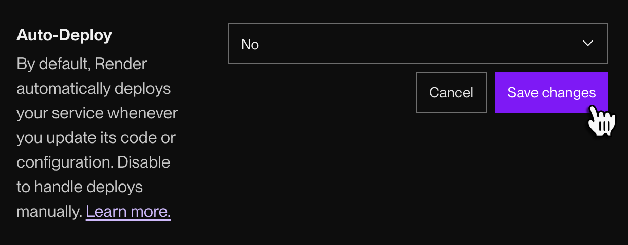 Disabling auto-deploys in the Render Dashboard