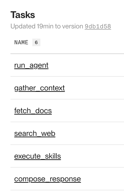 A list of registered tasks in the Render Dashooard