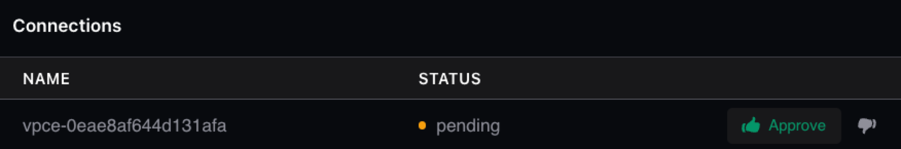 A pending private link connection on the Crunchy Bridge dashboard
