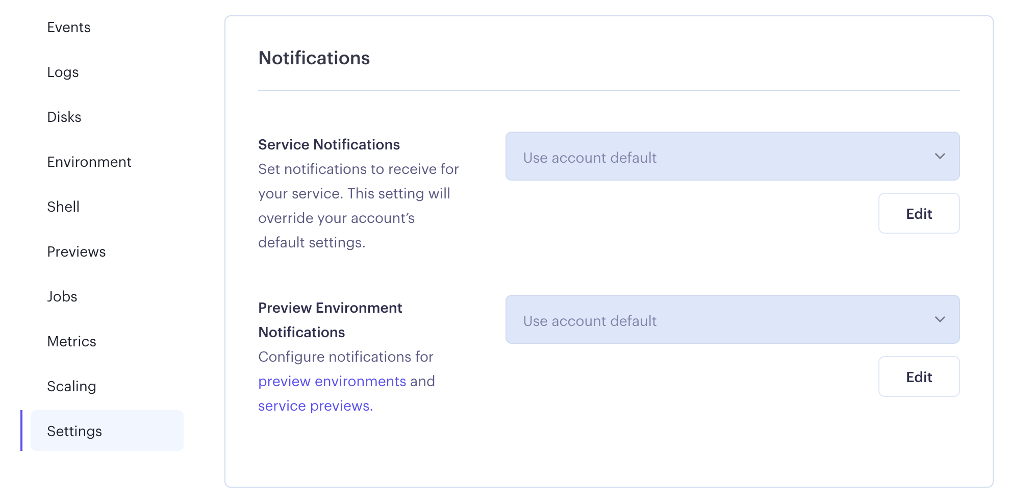 Overriding notification settings for an individual service in the Render Dashboard