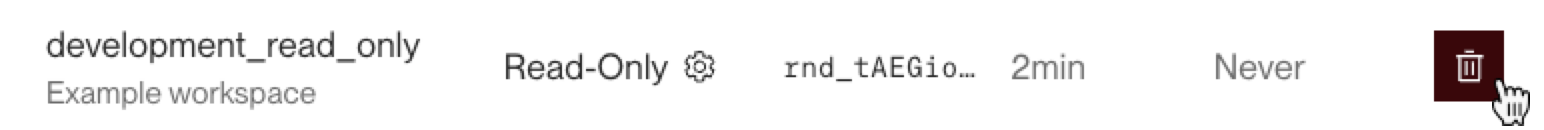 An API key row with the trashcan icon highlighted