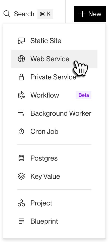 Creating a new web service in the Render Dashboard