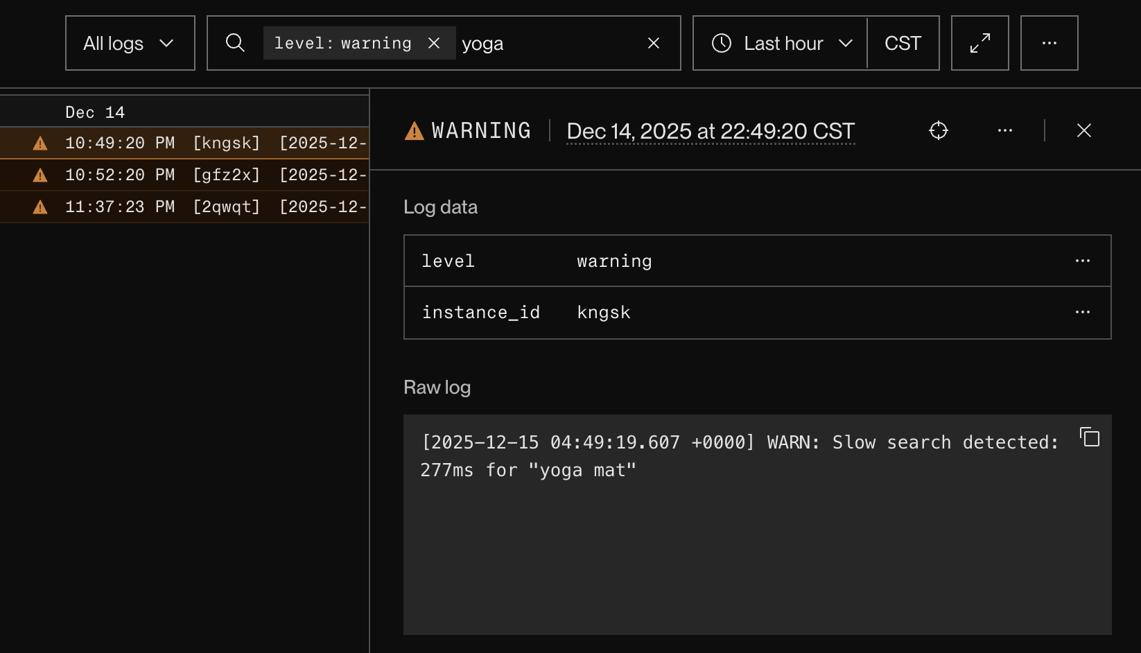 Viewing log details in the log explorer