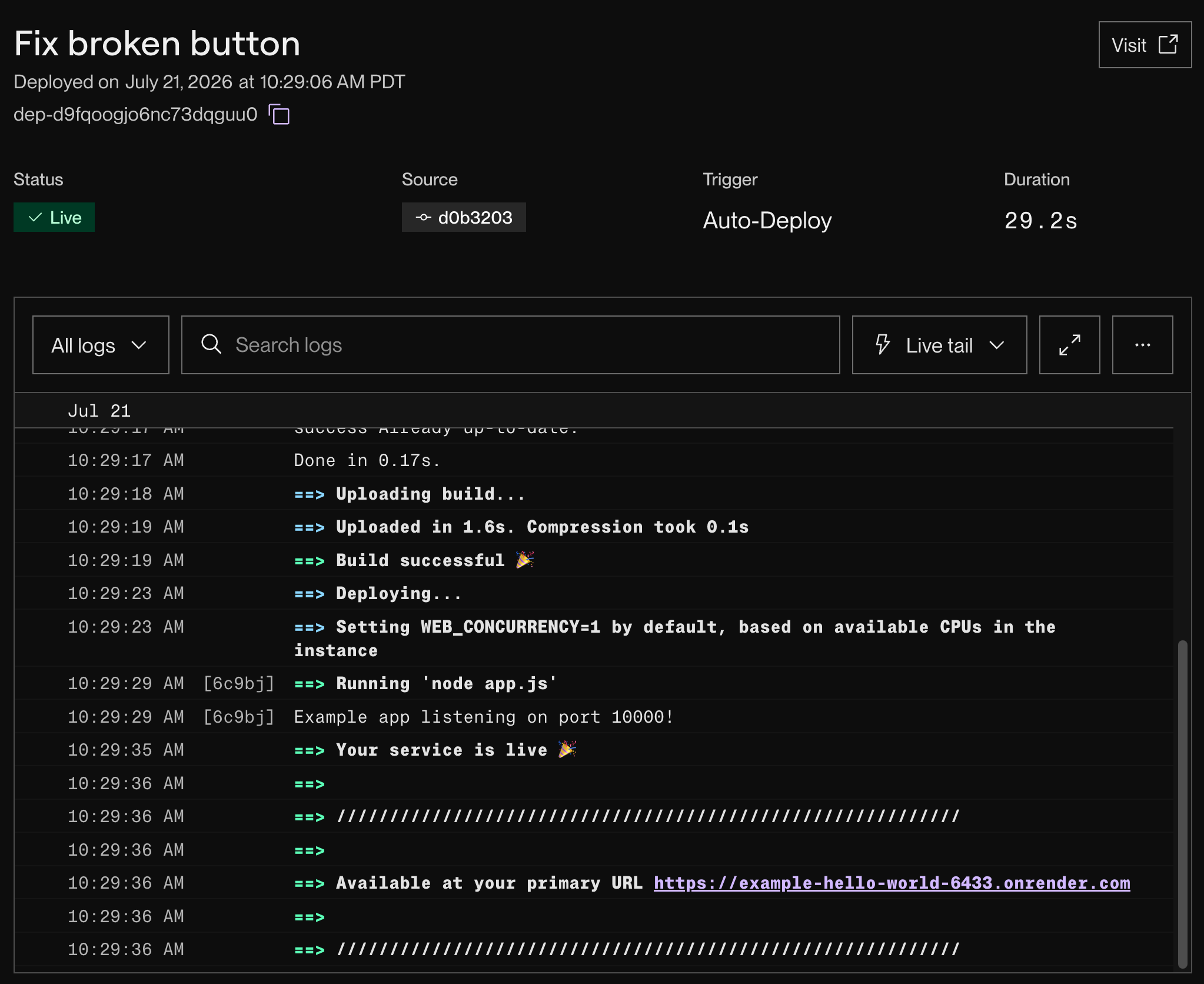 Viewing logs for a single deploy