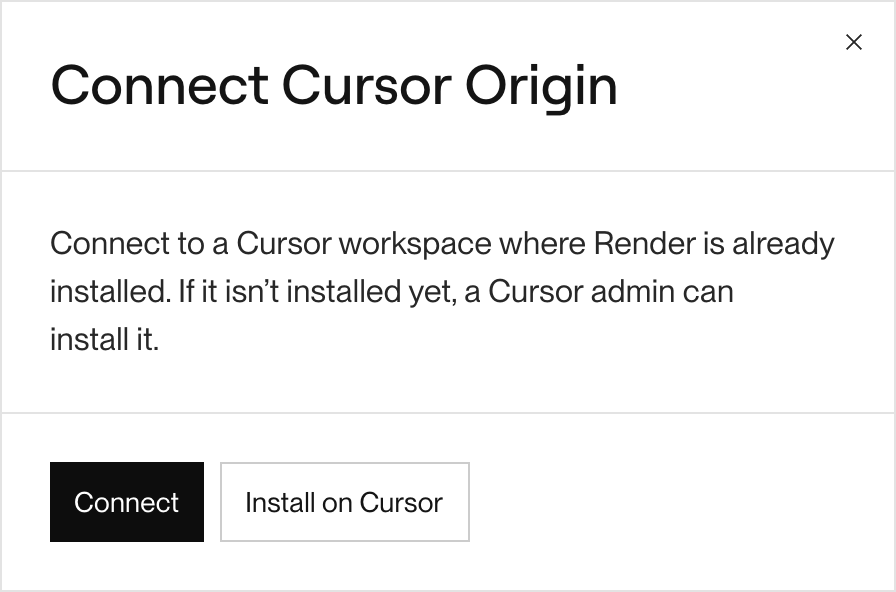 Connect or install Cursor Origin in the Render Dashboard
