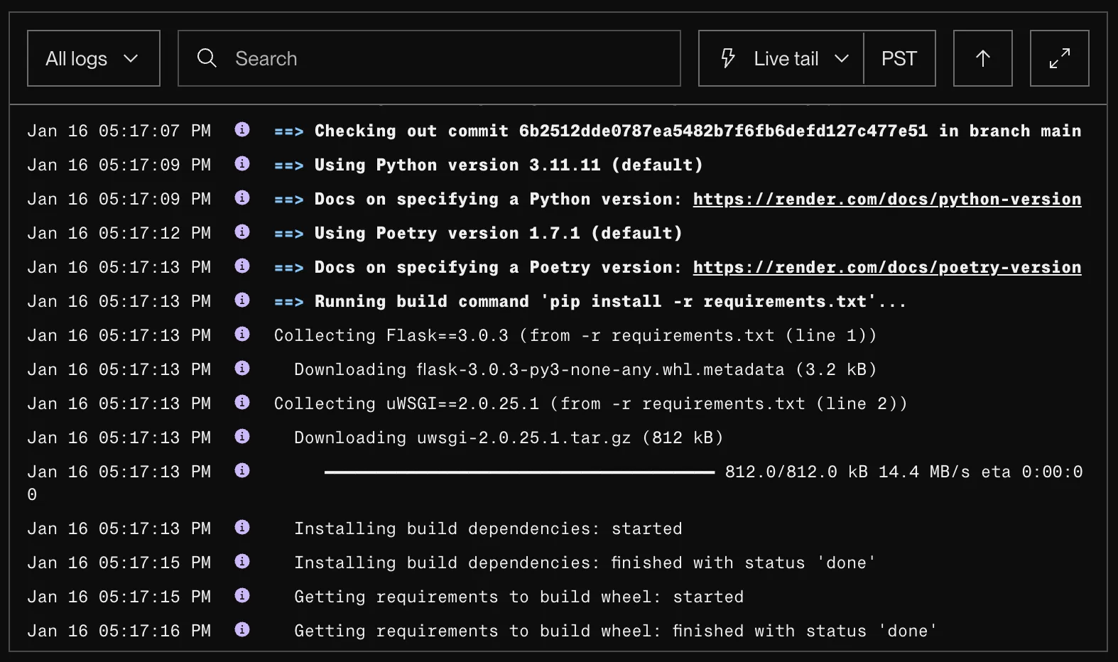 Render deploy logs