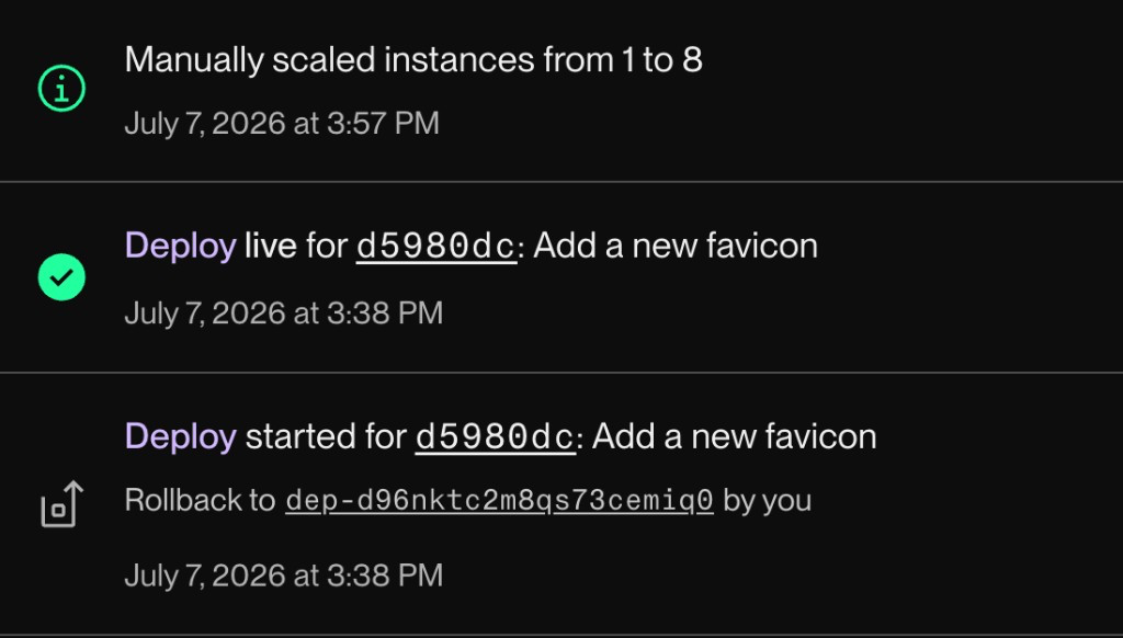 Manual scaling event in the Render Dashboard