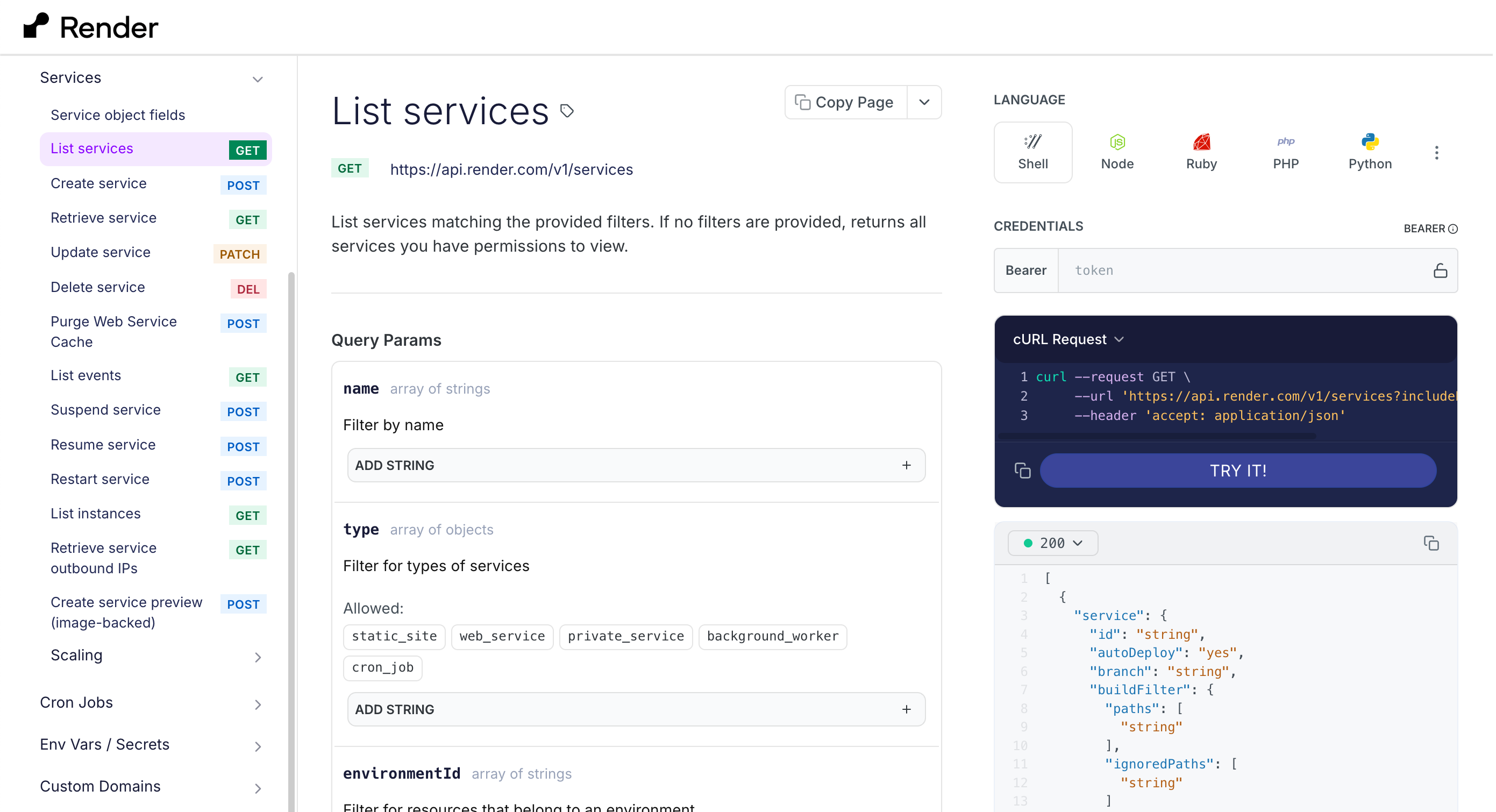API reference page