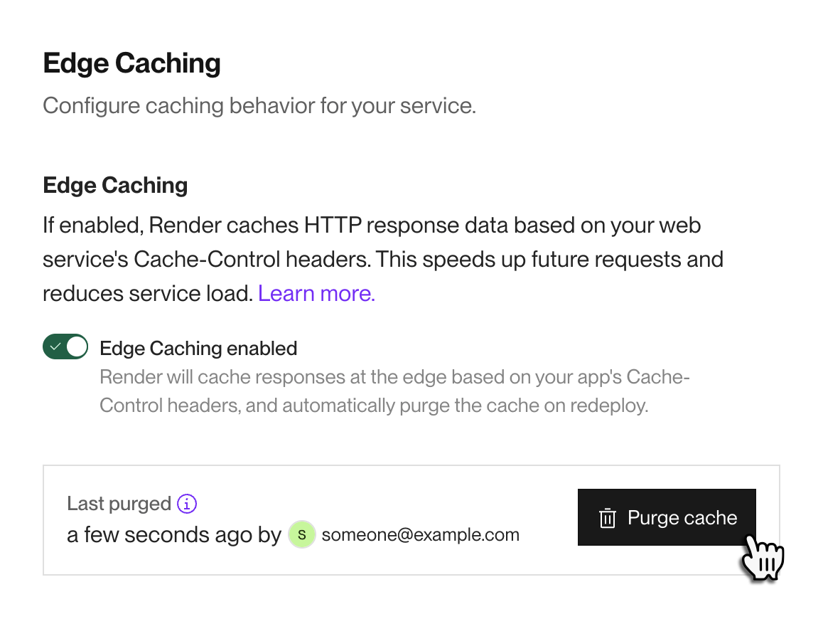 Triggering a cache purge in the Render Dashboard