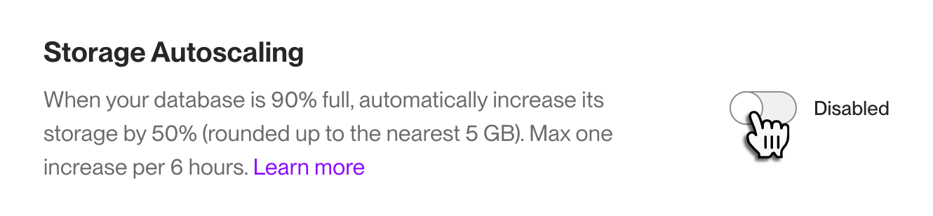 Toggling storage autoscaling in the Render Dashboard