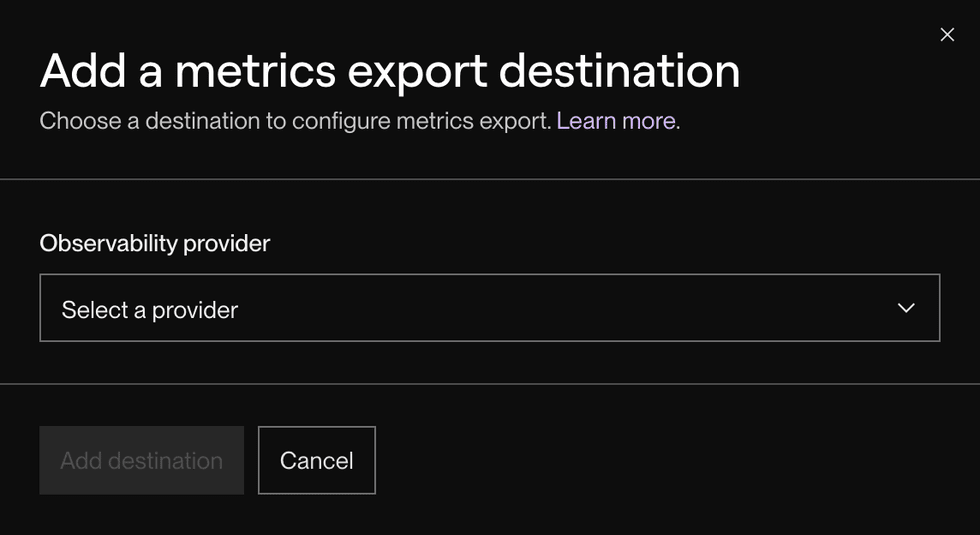 Setting a default metrics export in the Render Dashboard