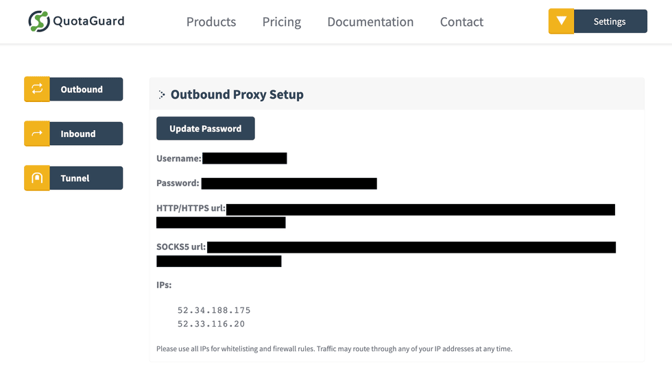 QuotaGuard Configuration Page