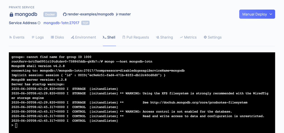 MongoDB Shell on Render