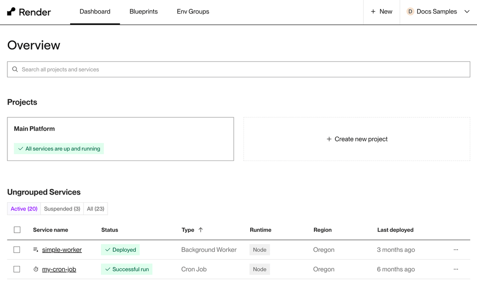 The Render Dashboard