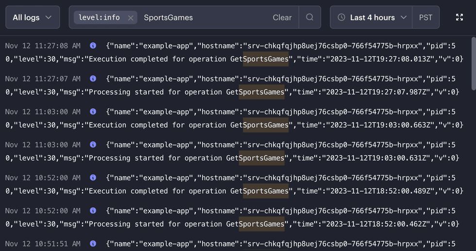 Log explorer in the Render Dashboard