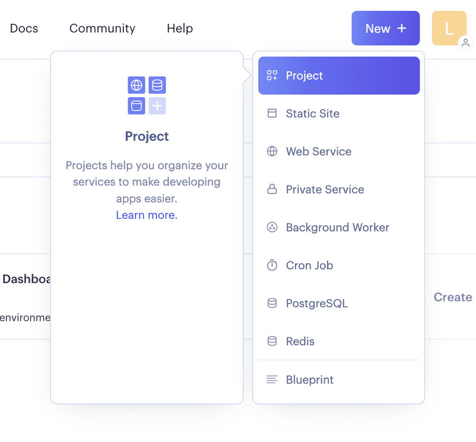 Navigating to project creation