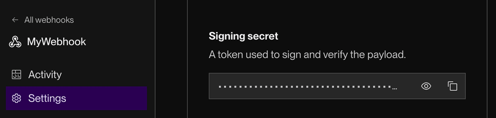 Webhook signing secret in the Render Dashboard