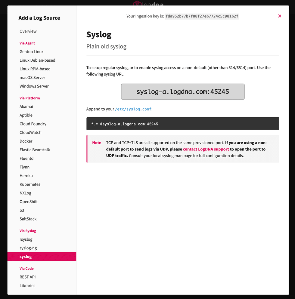 Mezmo Syslog Settings