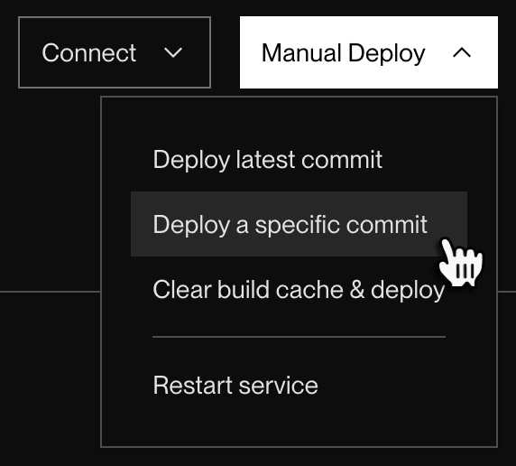 Deploying a specific commit in the Render Dashboard