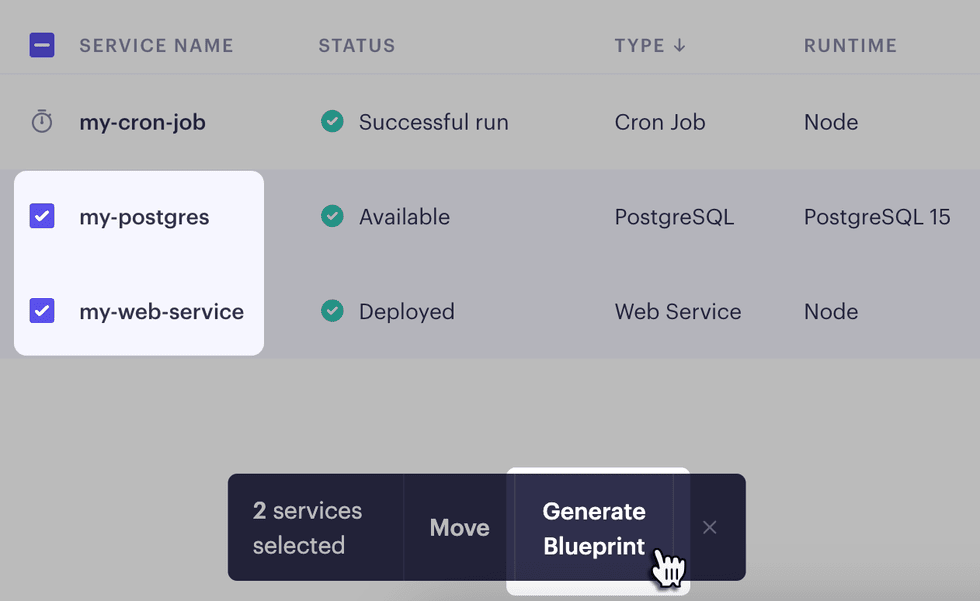 UI for generating a Blueprint in the Render Dashboard