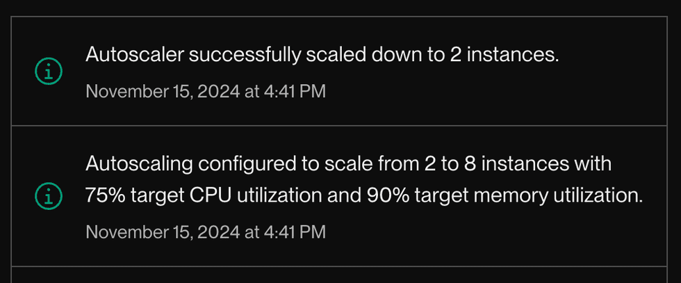 Autoscaling events in the Render Dashboard