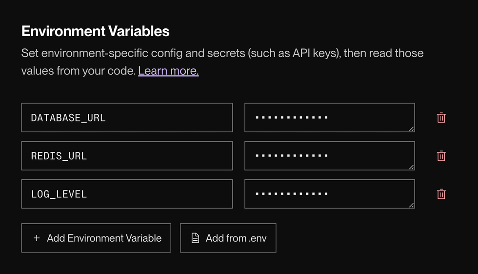 Setting environment variables in the Render Dashboard