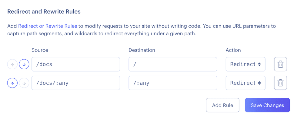 Setting redirect and rewrite rules in the Render Dashboard