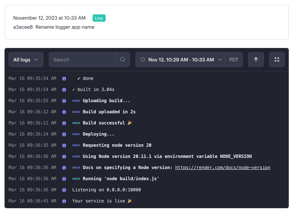 Viewing logs for a single deploy