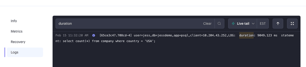 PostgreSQL slow query log